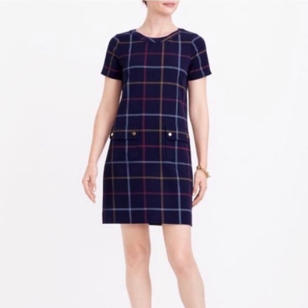 J. Crew Navy Plaid Mini Dress